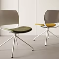 Modern Office Chair With Gray Backrest Green Yellow Seat And White Five Leg Base