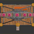 Colorful Ferris Wheel Model With Red Pink Cabins Metal Frame And Wooden Platform