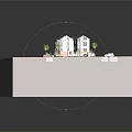 Modern Townhouses With Gray Roofs White Wooden Exteriors Green Lawns Driveway And Parked Cars
