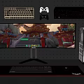 Modern desktop computer electronic competition computer electronic competition room equipment with fish screen keyboard mouse game handle 3d model