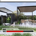 Courtyard Garden Design With Shaded Pergola Outdoor Dining Area Green Plants And Stone Pathway