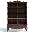 Classic Dark Brown Bookcase Featuring Decorative Legs Multiple Shelves And Drawers