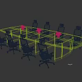 Modern Wooden Conference Table With White Ergonomic Chairs And Flower Decorations