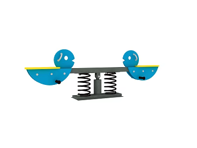Blue Seesaw With Smiley Face Seats Yellow Edges And Spring Base For Playground 3d model