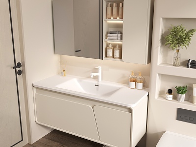 Cream Air Bathroom Cabinet Wash Desk Toilet 3d model