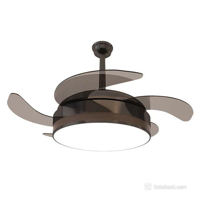 Modern Ceiling Fan With Black Metal Structure Transparent Blades And Round Light 3d model 