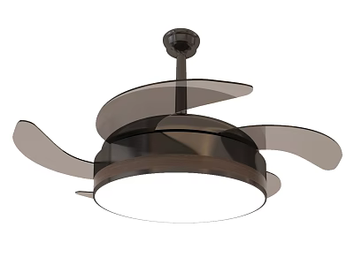 Modern Ceiling Fan With Black Metal Structure Transparent Blades And Round Light 3d model