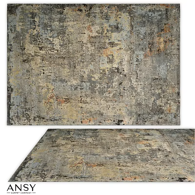 Square Rug With Abstract Distressed Texture In Neutral Gray Beige Tones 3d model