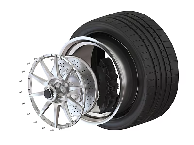 Detailed Cutaway View of Car Tire With Wheel Rim Brake Disc and Internal Structure 3d model