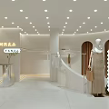 Stylish White Toned Clothing Store Interior With Mannequin Display Racks And Brown Curtains