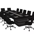 Modern Black Conference Table With Rolling Office Chairs And White Accent