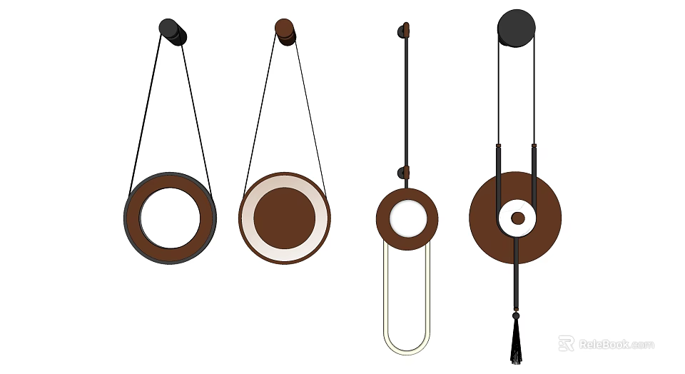 Modern Wall Lamps With Circular Shapes Brown White Black Tones And Linear Designs 3d model 