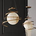 Golden Spiral Design Pendant Lights With Moon Textured Sphere Shades In Modern Style