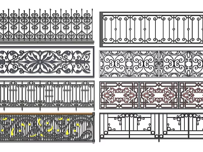 Wrought Iron Fence With Various Intricate Decorative Patterns And Ornate Details 3d model