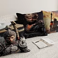 Decorative Throw Pillows With Monkey Warrior Character Design Ancient Architecture And Sunset Scene 3d model