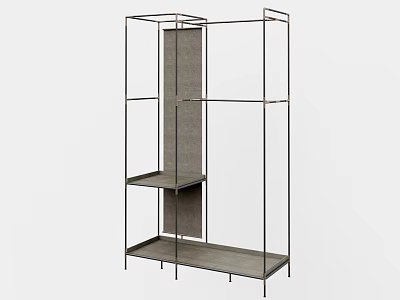 Modern Open Wardrobe With Metal Frame And Layered Storage Shelves Design 3d model