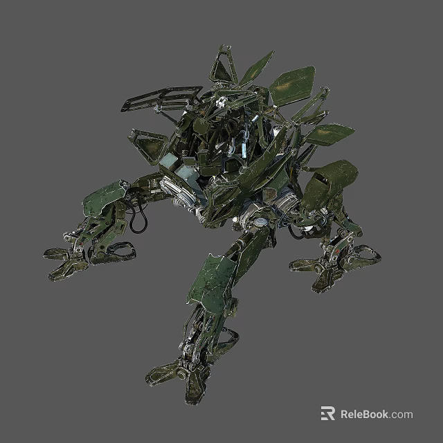 Mechanical Creature With Green Metallic Body And Robotic Limbs Detailed Design 3d model 