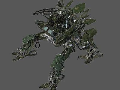 Mechanical Creature With Green Metallic Body And Robotic Limbs Detailed Design 3d model
