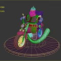 Cartoon Character On Pink Purple Motorcycle Pink Shirt Green Pants Big Exhaust Pipe