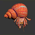 Colorful Hermit Crab With Red Orange Spiral Shell Purple Eyes And Striped Legs