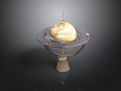 Decorative Globe With Earth Surface And Metal Ring On Pedestal Base 3d model