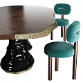 Elegant Dining Table Set With Teal Upholstered Chairs And Black Sculpted Base 3d model