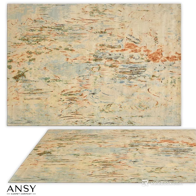Square Rug with Abstract Beige Blue Orange Patterns for Modern Home Interior Decor 3d model 