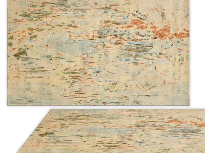 Square Rug with Abstract Beige Blue Orange Patterns for Modern Home Interior Decor 3d model