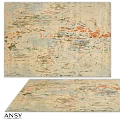 Square Rug with Abstract Beige Blue Orange Patterns for Modern Home Interior Decor