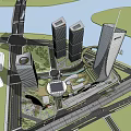 Luxury Commercial Complex with Gucci Coach Stores Modern Architecture Glass Facade and Landscaped Outdoor Area