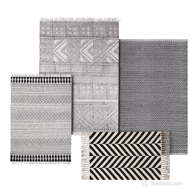 Stylish Square Rugs With Geometric Patterns Stripes And Woven Textures 3d model