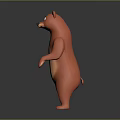 Cartoon Red Bear with Big Eyes and Orange Belly Standing on Gray Background