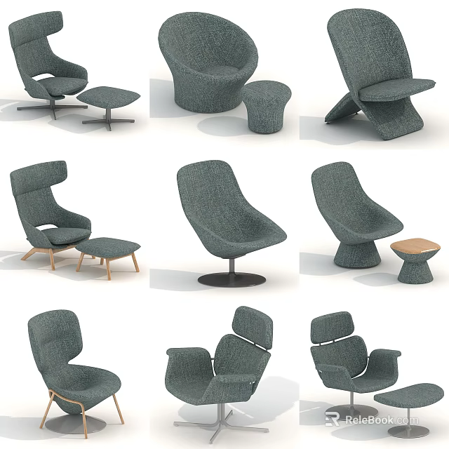 Gray Accent Chair Various Modern Designs With Ottoman And Different Base Types 3d model