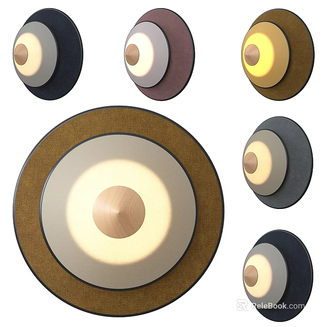 Modern Circular Wall Lamps With Wooden Center And Colored Outer Rings 3d model 