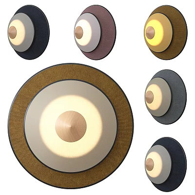 Modern Circular Wall Lamps With Wooden Center And Colored Outer Rings 3d model