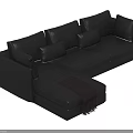 Black Leather Sectional Sofa with Multiple Cushions and Throw Blanket on Chaise 3d model