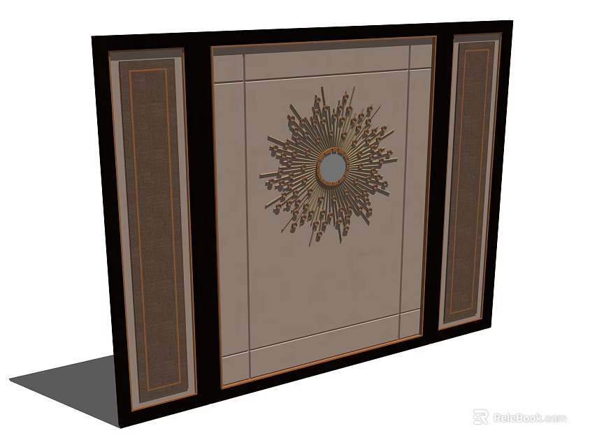 Elegant Background Wall Featuring Sunburst Decorative Pattern With Circular Center And Dark Wooden Border 3d model