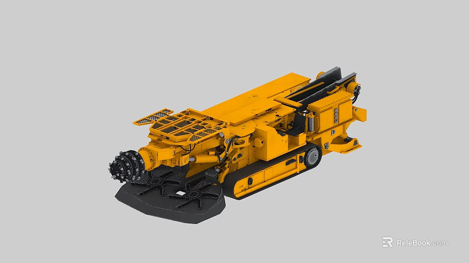 Yellow Mining Utility Vehicle with Tracked Chassis and Rotary Cutting Drum for Underground Excavation 3d model 