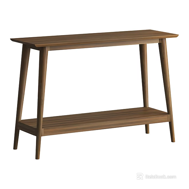 Minimalist Wooden Entryway Console Table With Lower Shelf And Tapered Legs 3d model 