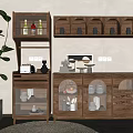 Wooden Sideboard With Open Shelves Closed Cabinets Wine Bottles And Decorative Items