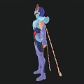 Game and Movie Character With Blue Purple Armor Wing Like Shoulders And Chain Accessories