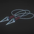 Two Silver Bladed Weapons With Red Handles And Linked Chains