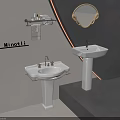 Modern Bathroom Design with Two White Washbasins Wall Mounted Shelf Towel Toiletries and Round Mirror