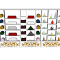 White Display Shelves With Multiple Compartments Displaying Colorful Items And Decorative Base