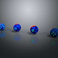 Four Decorative Blue Spheres With Colorful Patterns And Smooth Surface Reflections 3d model