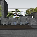 Modern Garden Landscape Design With Green Lawn Trees And Water Features