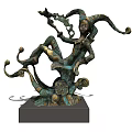 Artistic Bronze Decorative Ornament Set With Figural Design Curved Elements And Square Base