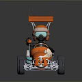 Orange And White Go Kart With Large Rear Wing And Helmeted Driver