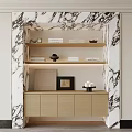 Modern Decorative Cabinet With Marble Accents And Open Shelves For Decor Items