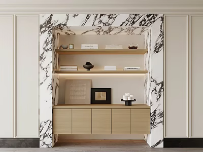 Modern Decorative Cabinet With Marble Accents And Open Shelves For Decor Items 3d model